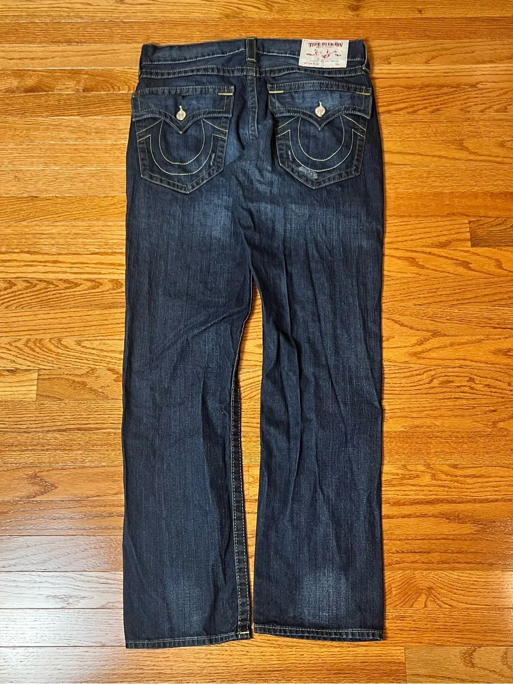 True Religion Jeans Dark Wash Contrast Stitch Flap Pocket Size 34